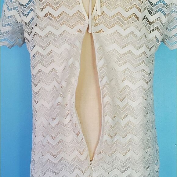 Loft White Chevron Lacey Lined Short Sleeve Dress - Picture 6 of 8